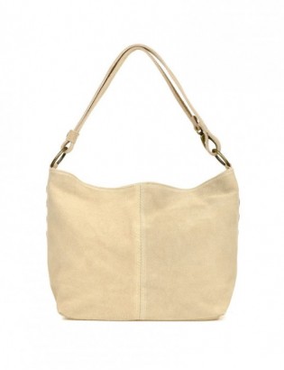 Beżowa torebka damska skórzana zamszowa worek pojemna W05 - zdjęcie 3