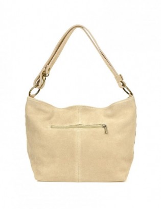 Beżowa torebka damska skórzana zamszowa worek pojemna W05 - zdjęcie 4