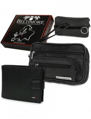 Zestaw męski skórzany premium Beltimore portfel saszetka etui P71 - zdjęcie 1