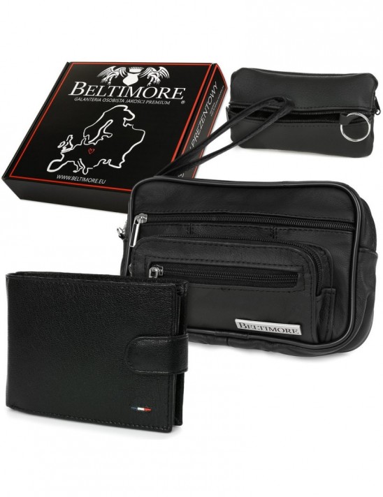 Zestaw męski skórzany premium Beltimore portfel saszetka etui P71