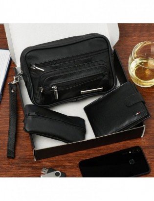 Zestaw męski skórzany premium Beltimore portfel saszetka etui P71 - zdjęcie 3