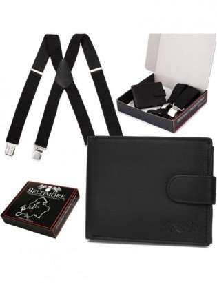 Zestaw męski skórzany portfel szelki X czarne Beltimore U52 - zdjęcie 1