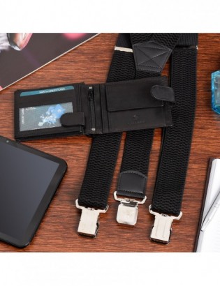 Zestaw męski skórzany portfel szelki X czarne Beltimore U52 - zdjęcie 2