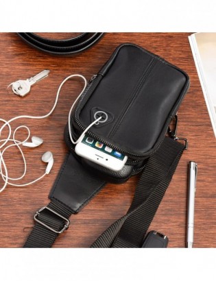 Czarna skórzana saszetka męska torba crossbody mała przez ramię G42 - zdjęcie 2