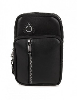 Czarna skórzana saszetka męska torba crossbody mała przez ramię trzy komory G41 - zdjęcie 1
