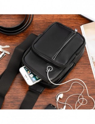 Czarna skórzana saszetka męska torba crossbody mała przez ramię trzy komory G41 - zdjęcie 2