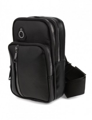 Czarna skórzana saszetka męska torba crossbody mała przez ramię trzy komory G41 - zdjęcie 3
