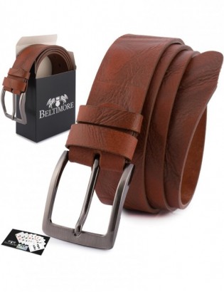 Pasek męski skórzany premium szeroki 4 cm klasyczny skóra licowa Beltimore brązowy E35 - zdjęcie 1