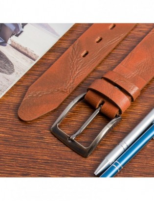 Pasek męski skórzany premium szeroki 4 cm klasyczny skóra licowa Beltimore brązowy E35 - zdjęcie 7