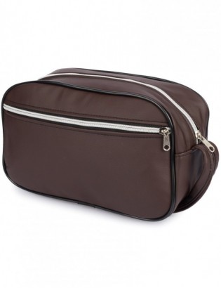 Kosmetyczna brązowa podróżna saszetka elegancka uniseks gładka Beltimore R25 - zdjęcie 4