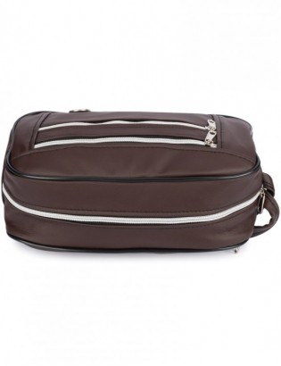 Kosmetyczna brązowa podróżna saszetka elegancka uniseks gładka Beltimore R25 - zdjęcie 5