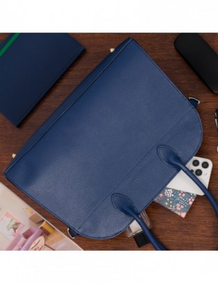 Torebka skórzana damska klasyczna pojemna A4 skóra włoska Beltimore granatowa W21 - zdjęcie 2