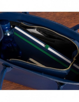 Torebka skórzana damska klasyczna pojemna A4 skóra włoska Beltimore granatowa W21 - zdjęcie 3