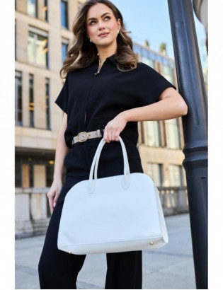 Torebka skórzana damska klasyczna pojemna A4 skóra włoska Beltimore biała W21 - zdjęcie 4