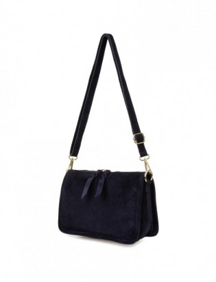 Granatowa skórzana listonoszka damska włoska zamszowa kuferek Beltimore B64 - zdjęcie 1