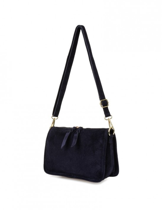 Granatowa skórzana listonoszka damska włoska zamszowa kuferek Beltimore B64