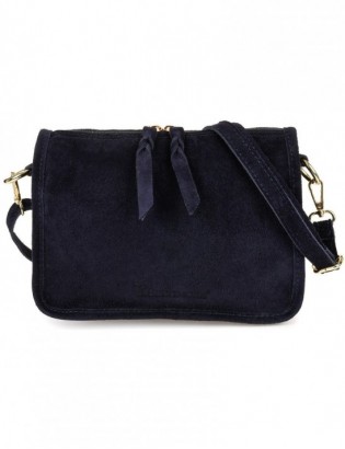 Granatowa skórzana listonoszka damska włoska zamszowa kuferek Beltimore B64 - zdjęcie 3