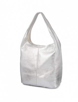 Torebka skórzana damska shopper pojemna A4 skóra naturalna włoska Beltimore srebrna U36 - zdjęcie 1