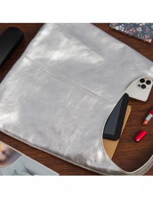 Torebka skórzana damska shopper pojemna A4 skóra naturalna włoska Beltimore srebrna U36 - zdjęcie 2