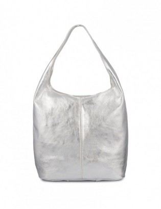 Torebka skórzana damska shopper pojemna A4 skóra naturalna włoska Beltimore srebrna U36 - zdjęcie 3