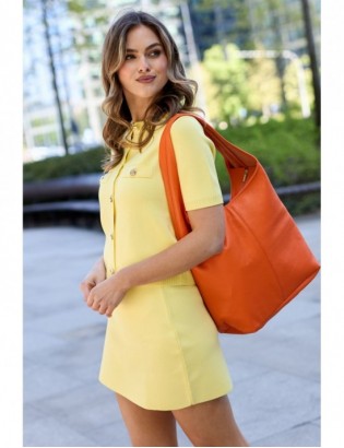 Torebka skórzana damska shopper pojemna A4 skóra naturalna włoska Beltimore pomarańczowa U36 - zdjęcie 2