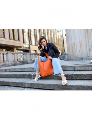 Torebka skórzana damska shopper pojemna A4 skóra naturalna włoska Beltimore pomarańczowa U36 - zdjęcie 5