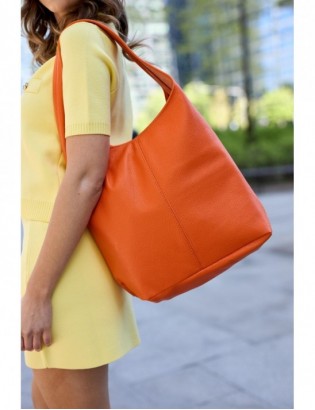 Torebka skórzana damska shopper pojemna A4 skóra naturalna włoska Beltimore pomarańczowa U36 - zdjęcie 6