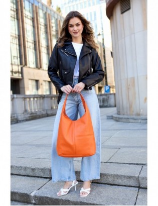 Torebka skórzana damska shopper pojemna A4 skóra naturalna włoska Beltimore pomarańczowa U36 - zdjęcie 7