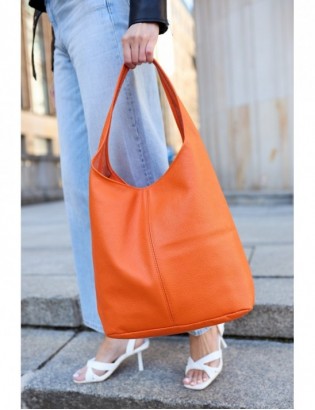 Torebka skórzana damska shopper pojemna A4 skóra naturalna włoska Beltimore pomarańczowa U36 - zdjęcie 8