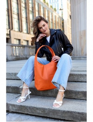 Torebka skórzana damska shopper pojemna A4 skóra naturalna włoska Beltimore pomarańczowa U36 - zdjęcie 9