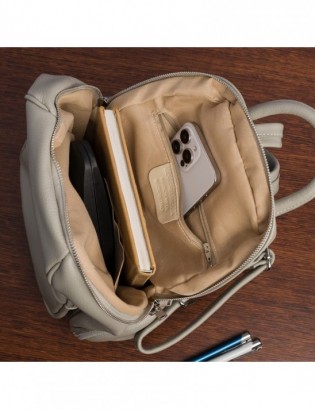 Włoski Plecak Skórzany damski Skóra Naturalna jasny szary U21 - zdjęcie 7