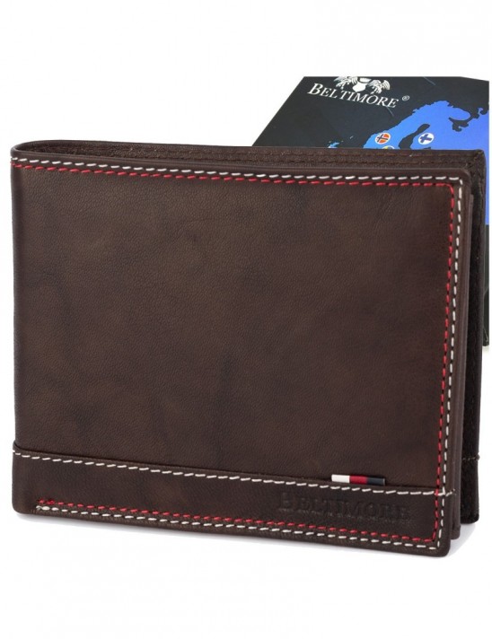Portfel skórzany męski klasyczny poziomy z flagą brązowy RFiD Beltimore D28