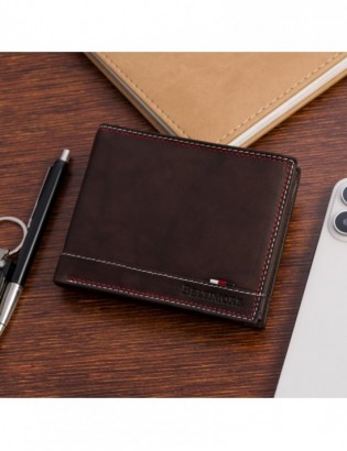 Portfel skórzany męski klasyczny poziomy z flagą brązowy RFiD Beltimore D28 - zdjęcie 2