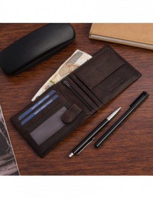 Portfel skórzany męski klasyczny poziomy z flagą brązowy RFiD Beltimore D28 - zdjęcie 5