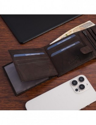 Portfel skórzany męski klasyczny poziomy z flagą brązowy RFiD Beltimore D28 - zdjęcie 7