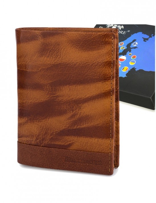 Portfel skórzany męski pionowy klasyczny brązowy RFiD Beltimore D36