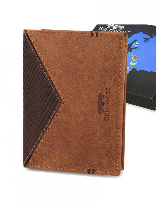 Portfel skórzany męski pionowy klasyczny brązowy RFiD Beltimore D38