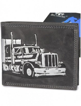 Portfel skórzany męski czarny nubuk poziomy skóra ciężarówka RFiD Beltimore R96 - zdjęcie 1