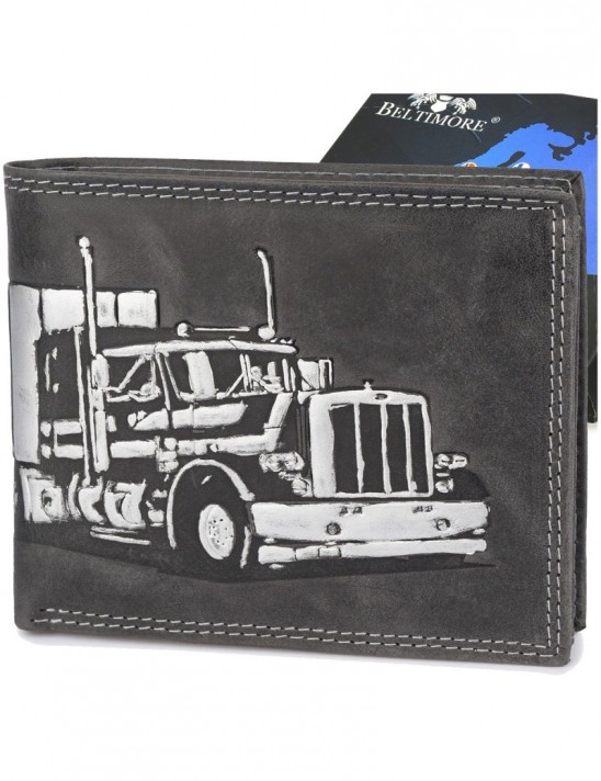 Portfel skórzany męski czarny nubuk poziomy skóra ciężarówka RFiD Beltimore R96