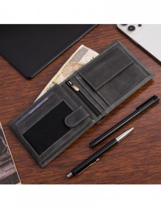 Portfel skórzany męski czarny nubuk poziomy skóra ciężarówka RFiD Beltimore R96 - zdjęcie 2