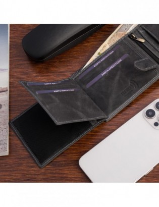 Portfel skórzany męski czarny nubuk poziomy skóra ciężarówka RFiD Beltimore R96 - zdjęcie 3