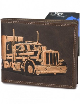 Portfel skórzany męski brąz nubuk poziomy skóra ciężarówka RFiD Beltimore R97 - zdjęcie 1