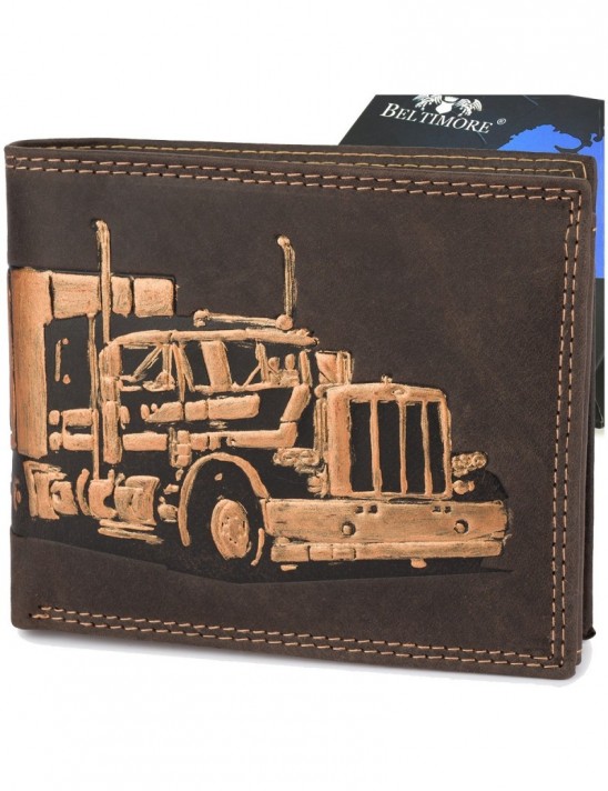 Portfel skórzany męski brąz nubuk poziomy skóra ciężarówka RFiD Beltimore R97