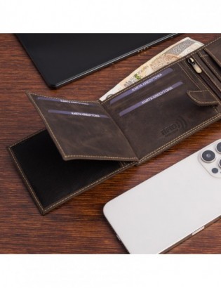 Portfel skórzany męski brąz nubuk poziomy skóra ciężarówka RFiD Beltimore R97 - zdjęcie 6