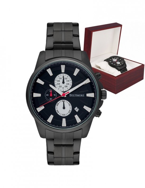 Zegarek męski bransoleta duży solidny z datownikiem czarny premium Beltimore BT04