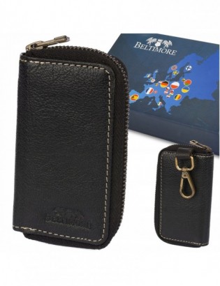 Etui na klucze premium skórzane kluczówka Beltimore czarne P87 - zdjęcie 1