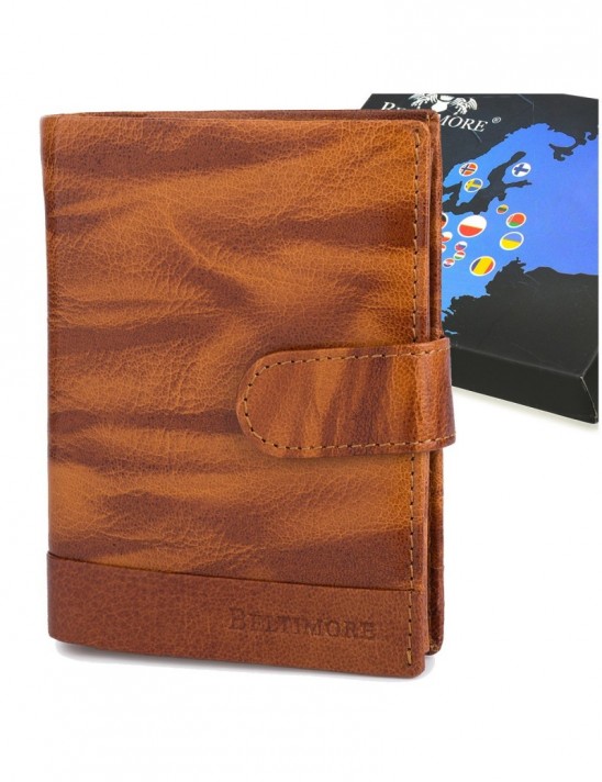 Portfel skórzany męski pionowy klasyczny brązowy RFiD Beltimore D35