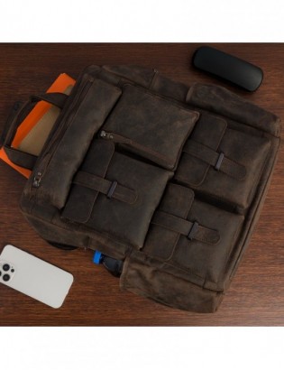 Plecak skórzany biznesowy duży A4 15,6 wyjątkowy premium brązowy Beltimore P18 - zdjęcie 8