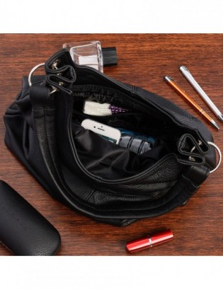 Czarna damska skórzana torebka worek na ramię Beltimore  970 - zdjęcie 8