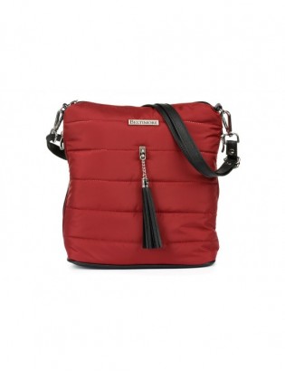 Bordowa Damska Torebka pikowana solidna oryginalna frędzel W91 - zdjęcie 1